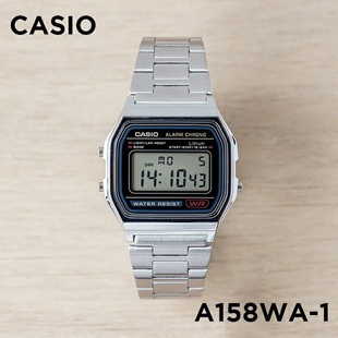 卡西欧casioa158wa-1复古方块七年电力带闹钟，秒表防水电子手表