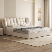 奶油风真皮软床现代简约主卧双人床意式极简网红大床软包榻榻米床