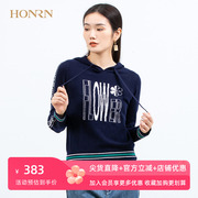 HONRN/红人藏蓝色连帽套头长袖打底羊毛针织衫毛衣女外穿秋冬上衣