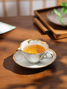 日本有田烧文山窑手工陶瓷咖啡杯手绘牡丹花红茶杯下午茶杯碟套装