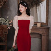 敬酒服新娘夏季日常平时可穿订婚连衣裙红色小个子，礼服裙女回门服