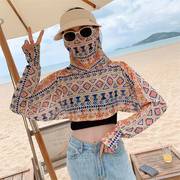防晒小披肩斗篷女士防紫外线夏季沙滩防晒服面纱袖套全脸护颈一体