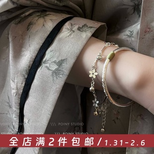 复古民族风999纯银手链手镯，一套气质高级感花朵铃铛手饰女新中式