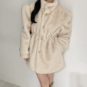 韩国东大门立领貂绒外套，女中长款收腰显瘦加厚保暖仿皮草毛毛大衣