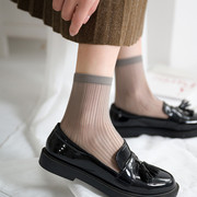 卡丝袜子女韩版超薄玻璃丝，中筒袜竖条纹透明性感，不易勾丝水晶短袜