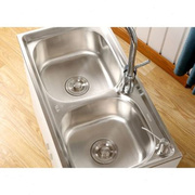 不锈钢水槽柜厨房洗菜碗盆单双槽带支架阳台洗衣水池一体橱柜白柜