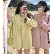 韩国东大门2024春季韩系简约百搭基础款设计感糖果色西装外套