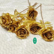 纯金色玫瑰单头支只朵束客厅装饰假绢仿真花过年摆放大朵动漫婚纱