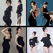 影楼孕妇写真主题服装黑色性感大肚妈咪孕妇装针织裙摄影衣服