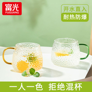 富光玻璃杯家用待客彩色把手，喝水茶杯套装高硼硅耐高温家庭水杯子