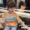 韩系女童彩虹t恤洋气，儿童长袖条纹，卫衣春秋2023女孩韩版网红