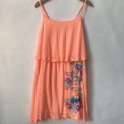 外贸 出口原单 中大女童夏季吊带连衣裙 橘色印花透气