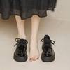 kv。香港英伦风小皮鞋，女2023春秋季复古真漆皮，一脚蹬黑色厚底松糕