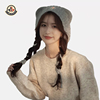 蒙口米色针织帽女秋冬季毛线系带发箍针织帽保暖头套