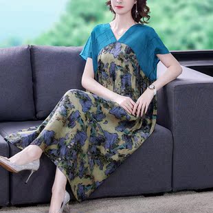 连衣裙2021夏宽松复古中国风印花裙子高端优雅气质长裙