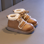 女童靴子2023秋冬季加绒保暖棉靴女孩英伦皮靴，短靴儿童马丁靴