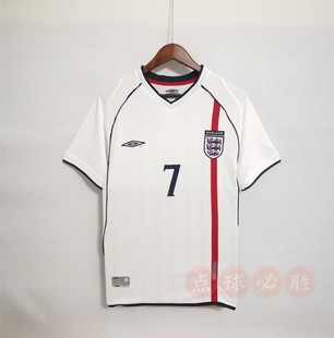 Umbro英格兰队2002主场复古版短袖球衣7号贝克汉姆白色足球服