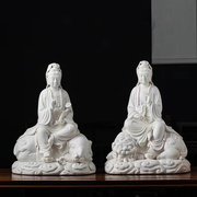 德化陶瓷观音佛像文殊普贤，一对菩萨像居家供奉收藏品白瓷装饰摆件