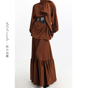 阿力仙娜2024初春时髦复古风层叠，半裙飘带上衣设计感气质套装女