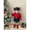 秋冬装女童宝宝红色毛衣，洋气圣诞新年服婴童百搭翻领，针织外套上衣