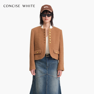 CONCISE-WHITE简白 2024春季设计师品牌纯色圆领外套大衣女款