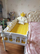 欧式全实木婴儿床白色带护栏加宽拼接大床男孩单人床女孩公主床