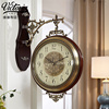 欧式实木复古双面挂钟客厅钟表，静音挂表客厅，创意时尚金属镀铜挂表
