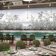 热带雨林森林风景大自然墙纸2022网红餐饮店客厅壁纸美式复古
