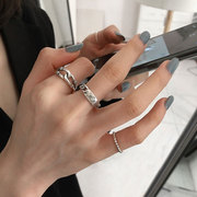 韩国小众设计感泰银戒指女食指，戒简约冷淡风手饰链条可调节个性