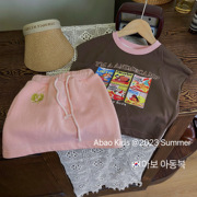 韩国童装女童夏装，套装2024时髦洋气网红女短袖，短裙儿童潮