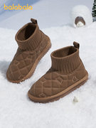 巴拉巴拉童鞋儿童雪地靴女童短靴，2023新女孩(新女孩，)加厚加绒冬季靴子潮流