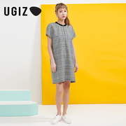 UGIZ夏季韩版女装时尚格纹T恤裙优雅圆领连衣裙女UBOC510-3