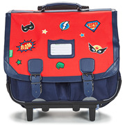 Tann's男童包大容量双肩包环保材质滑轮学生书包红蓝色手提包