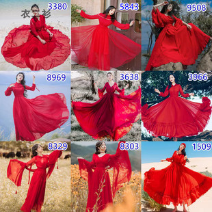 超仙大红色沙漠旅游连衣裙女泰国迪拜民族风海边度假沙滩裙长裙子