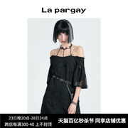 lapargay纳帕佳夏季女装黑白色，裙子个性时尚，露肩吊带式连衣裙