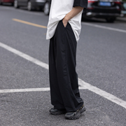 日系复古潮男黑色阔腿裤，夏季薄款休闲长裤，子男青年垂感显瘦西装裤