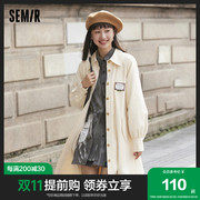 森马风衣女长款翻领2022冬季宽松外套甜飒风，气质女士休闲百搭