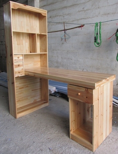 实木连体书桌柜组合简约儿童电脑桌转角书柜书架学生环保杉木M073