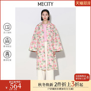mecity女士夏季时尚花卉，甜美风色织提花方领风衣女534907