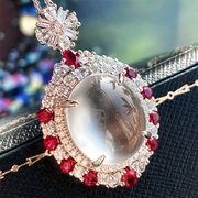 VISING珠宝天然玻璃种石英质玉水沫玉红刚玉鸽子蛋吊坠媲美翡翠