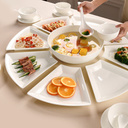 扇形团圆拼盘餐具组合年夜饭菜盘，碗碟骨质瓷深盘套装纯白家用