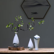 现代水墨陶瓷桌面小花瓶新中式，水培花插茶桌，博古禅意摆件家居装饰