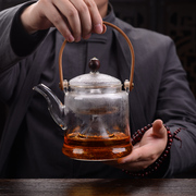 功夫茶具玻璃茶壶，可加热耐高温蒸煮茶水，分离带过滤网大容量泡茶壶