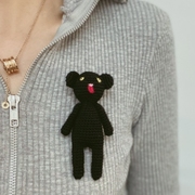 权志龙同款小黑熊小黑猫胸针钥匙扣纯手工羊毛线钩织百搭时尚饰品