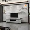 墙纸3d立体新中式国画山水电视背景墙壁布客厅壁纸影视墙壁画墙布