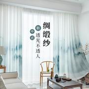 新中式窗帘山水水墨画遮光窗纱客厅卧室飘窗阳台中国风纱帘成品