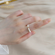 天然淡水珍珠戒指925纯银金珠ins风，甜美个性独特极细叠戴食指女式