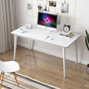 简易电脑桌钢木桌简约现代双人，经济型台式桌子家用白面+白腿(主