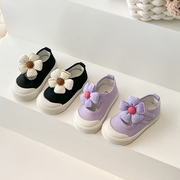 韩版花朵防滑软底幼儿园室内单鞋女童布鞋小童宝宝公主透气帆布鞋