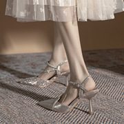 公主风气质尖头单鞋，2024春夏水钻带女鞋，细跟高跟鞋婚鞋高级感